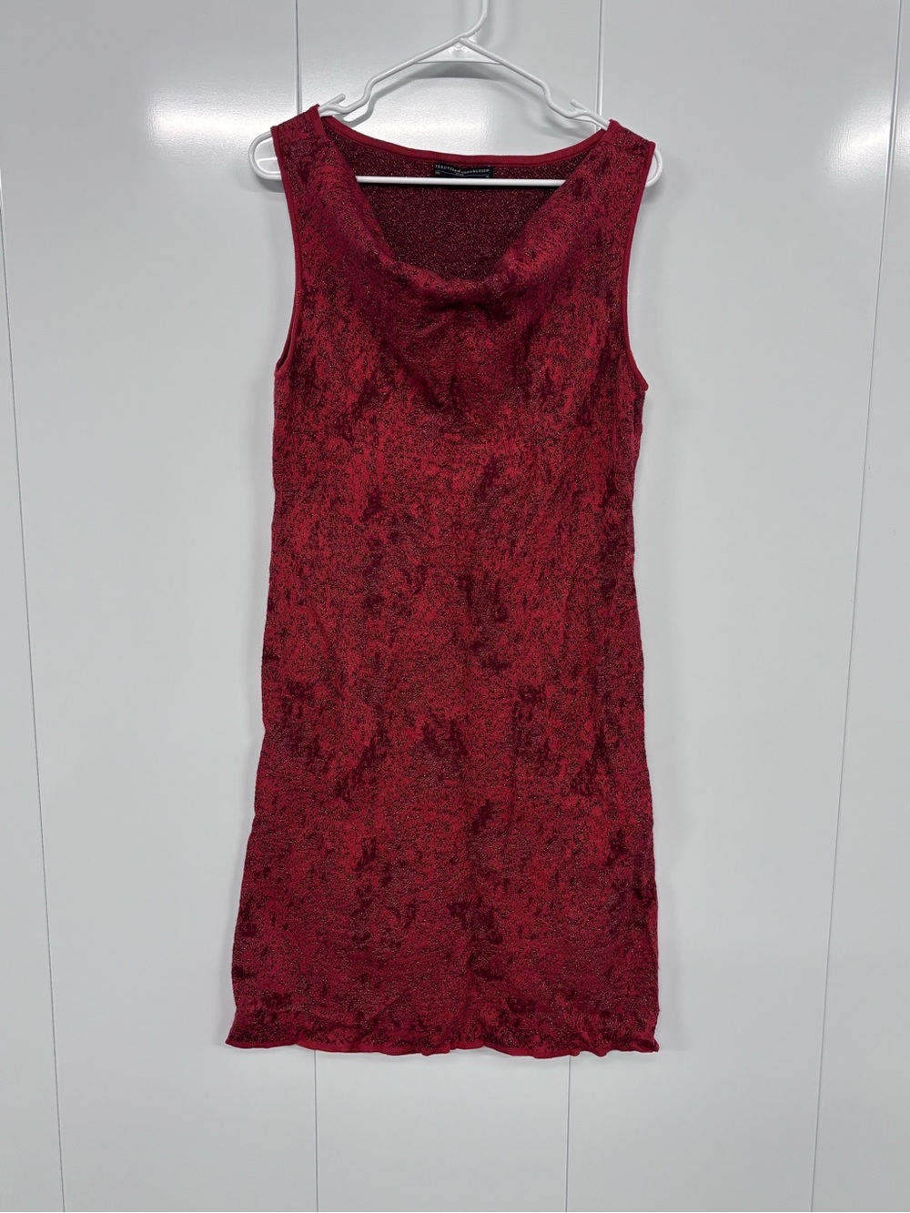 Peruvian Connection XL Red Metallic Knit Sheath Dress Scoop Neck Sleeveless